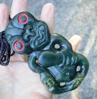 Large Nz Arahura Greenstone Pounamu Nephrite Flower Jade Maori Warrior Hei Tiki