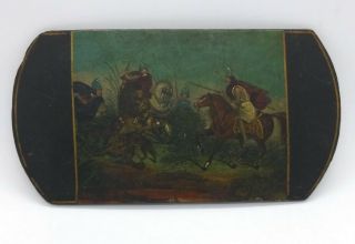 Antique Paper Mache Hand Painted Painting Cigar Case Cover 19th Cent Accordion