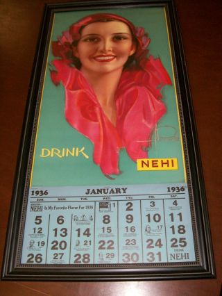 Rolf Armstrong Nehi Soda Advertising Calendar Top Pinup 1936 - Framed