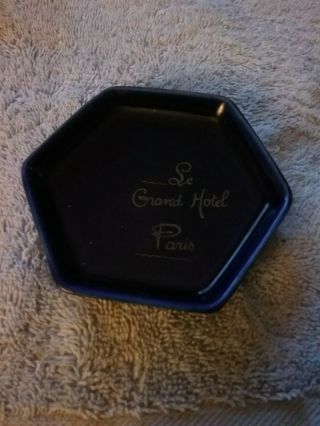 Vintage Le Grand Hotel Paris Blue Ashtray/ Coin Tray 3 1/2 Inches And 6 Sides