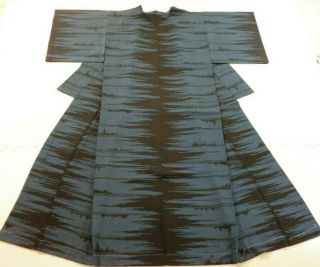 Japanese Vintage Kimono,  Silk,  Komon (小紋),  Fine Pattern,  Black - Blue P042655