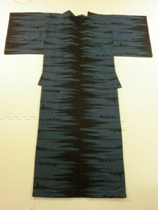 Japanese Vintage Kimono,  SILK,  KOMON (小紋),  Fine Pattern,  Black - Blue P042655 3