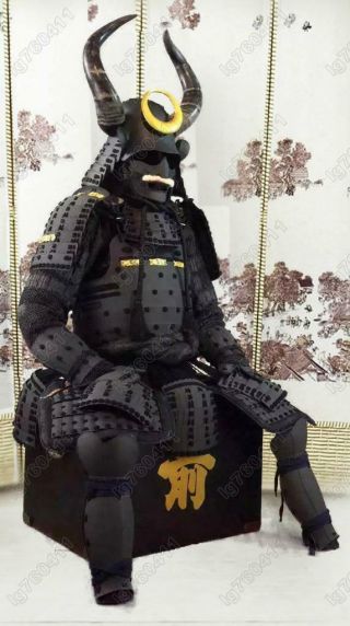Japanese Wearable Rüstung Samurai Armor Black Big Horn Helmet Mask Suit O21