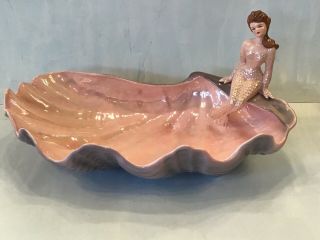 Florence Ceramics Shell With Ledge Sitting Mermaid Grey Pink Mcm