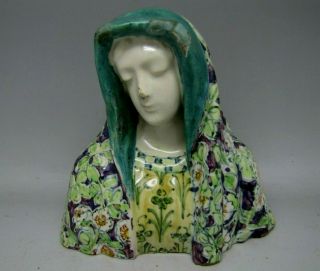 Antique Minghetti Italian Majolica Virgin Mary Madonna Bust Maiolica Figure