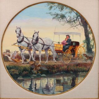MORT KUNSTLER American Western Horses & Carraige Romantic Illustration Painting 3
