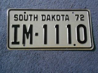 1972 South Dakota Sd License Plate Im - 1110 Black On Off - White Vintage 72