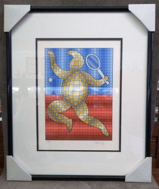 Victor Vasarely Orig Framed Serigraph - Tennis Player - Signed 180/300,  Op - Art