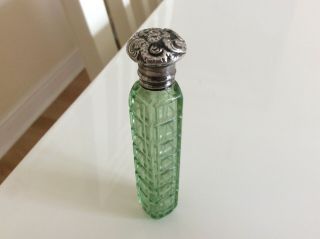Antique Apple Green Silver Foliate Perfume/scent Bottle.