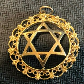 Israel Star Of David Antique Gold 9ct Pendant Large Judaica Magen David