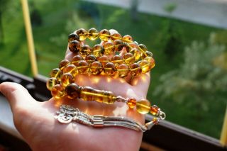 Big Brother - 100 - Natural Baltic Amber - Prayer Beads,  Tesbih,  Silver
