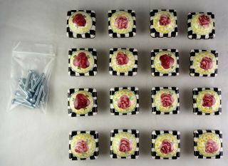 16 Mackenzie Childs Petit Four Square Knob Rose Drawer Pulls