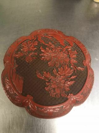 20c Chinese Carved Lacquer Cinnabar Round Box