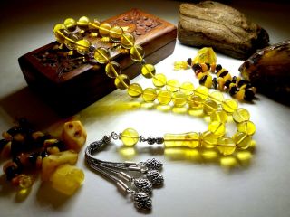 The King - - - 100 - Natural Baltic Amber - - Prayer Beads,  Tesbih,  Silver