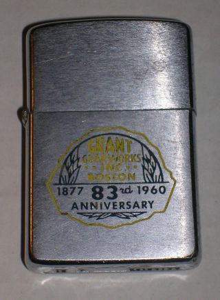 Vintage Grant Gearworks Inc.  Boston 1960 83rd Anniversary Zippo Lighter Rare