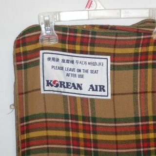 Vtg Korean Air Airline Inflight Cabin Plaid Tartan Check Throw Blanket Travel