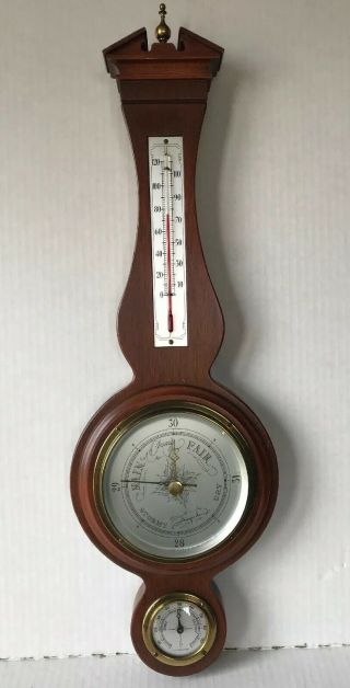 21” Vintage Airguide Banjo Style Mahogany Weather Station Barometer