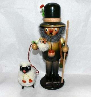 Steinbach Smoker Man Shepherd W/ Sheep Volkskunst German Incense Burner Folk Art