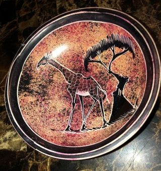 Carved Etched Painted African Safari Animal Giraffe Soap Stone Bowl Trinket Dish