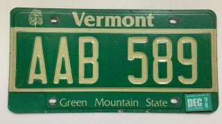 Vermont License Plate Aab 589