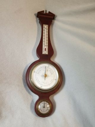 Vintage Wood Airguide Banjo Weather Instrument Thermometer Hygrometer Rain Dry