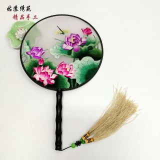 Hand Made Lifelike Chinese 3d Double Side Su Embroidery Silk Hand Fan A0021