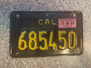 1963 Black California Motorcycle License Plate,  1968 Validation,  Dmv Clear,  Ex