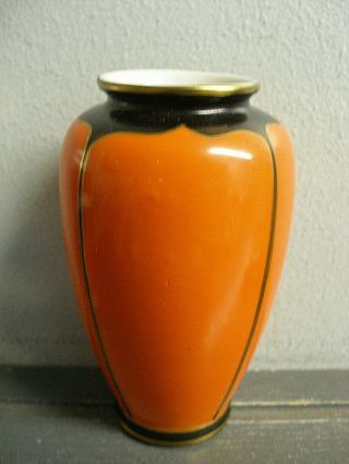 Vintage Art Deco Japanese Porcelain Vase Orange Panels Black Gold Accents Japan