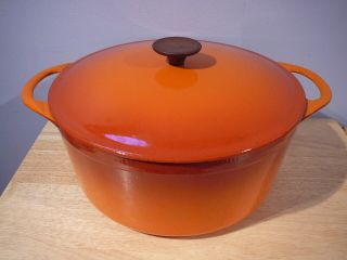 14 " Cousances Le Creuset France Orange Enamel Cast Iron Pot Cookware 28 France