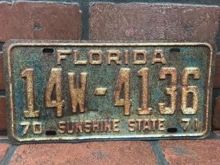 1970 70 1971 71 Florida Fl License Plate 14w - 4136 Tag