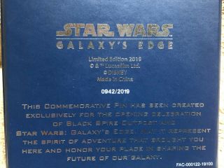 Limited Edition Disneyland Star Wars Galaxy’s Edge Grand Opening Media pin 2019 3
