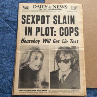 Sharon Tate Murder - Charles Manson - York Daily News Aug.  11 1969.  Newspaper.