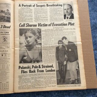 Sharon Tate murder - Charles Manson - York Daily News aug.  11 1969.  Newspaper. 2