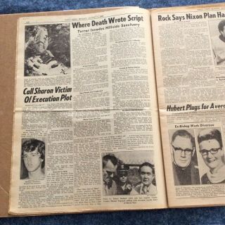Sharon Tate murder - Charles Manson - York Daily News aug.  11 1969.  Newspaper. 3