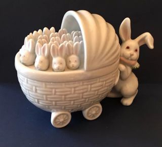 Easter Bunny Rabbit Baby Bunnies Carriage Ivory Ceramic Box Fitz & Floyd 1979