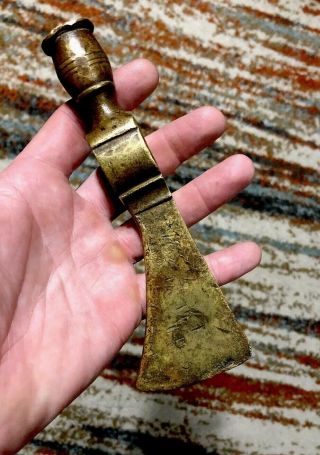 Mlc Old Brass Pipe 6 1/2” Tomahawk Head Axe Shows Good Age