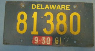1961 Delaware License Plate With Riveted Numbers