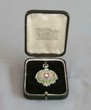 Vintage Leicester & District Motor Club Medal / Fob - Silver & Enamel - C.  1932