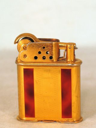 Gold Toned Thorens Lift - Arm Lucky Lighter With Tortoise Vertical Stripes