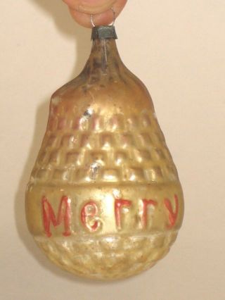 Merry Xmas German Bumpy Antique Glass Figural Vintage Christmas Ornament 1920 
