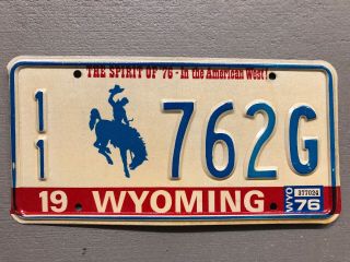 Vintage Wyoming License Plate Bucking Bronco Spirit Of 76 11 - 762g 1976