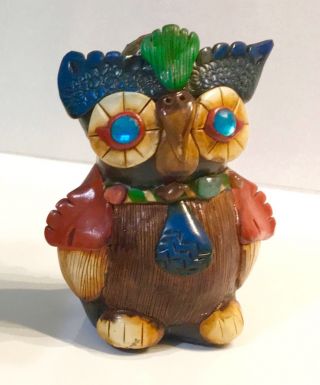 Mexico Chichen Itza Tourist Souvenir Mayan Clay Hand Made Sculpture Owl Figure