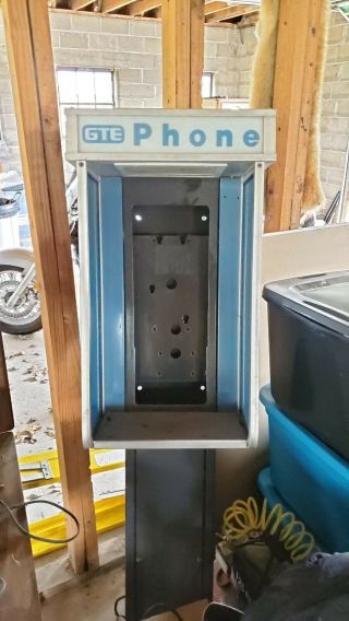 Vintage Gte Pay Phone & Metal Payphone Booth Enclosure & Stand Phonebooth