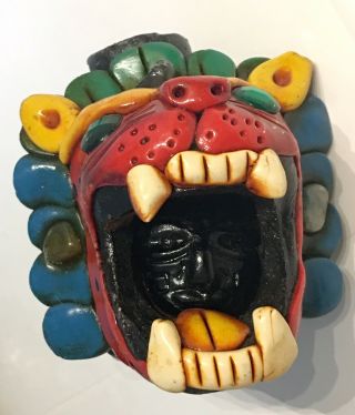 Mexico Chichen Itza Tourist Souvenir Mayan Clay Hand Made Sculpture Lion Jaguar
