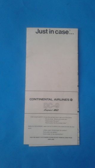 Rare - Continental Airlines Safety Card - Dc - 9 80 Ss Dc - 9 - 80 1980 (c)