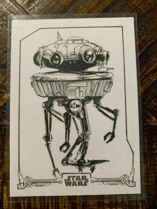 2019 Empire Strikes Back Black & White Sketch Of Probe Droid By Barry Renson