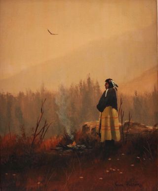HEINIE HARTWIG Western Native American Indian Oil Painting,  California Artist 3
