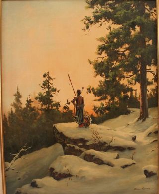HEINIE HARTWIG Western Native American Indian Warrior,  Winter Landscape Painting 3