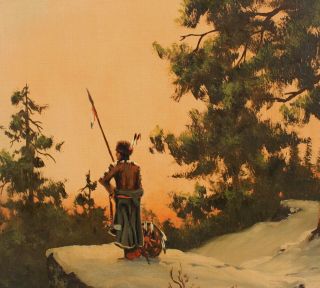 HEINIE HARTWIG Western Native American Indian Warrior,  Winter Landscape Painting 4
