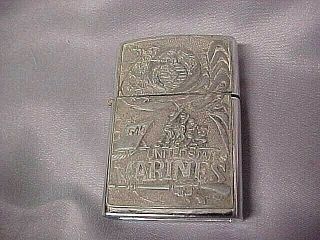 Usmc United States Marine Corps Zippo Cigarette Lighter With Pewter Front E